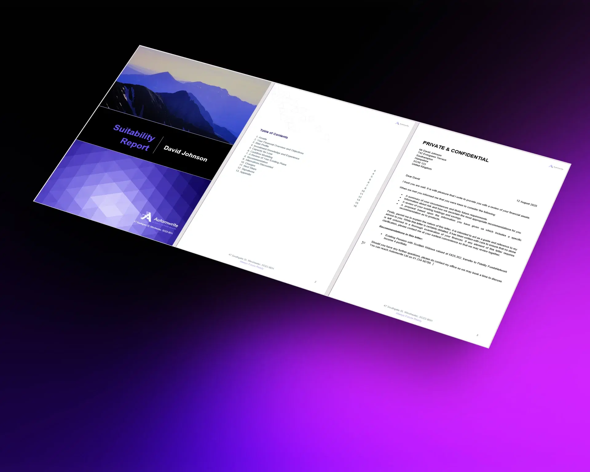 Automwrite suitability report generation interface