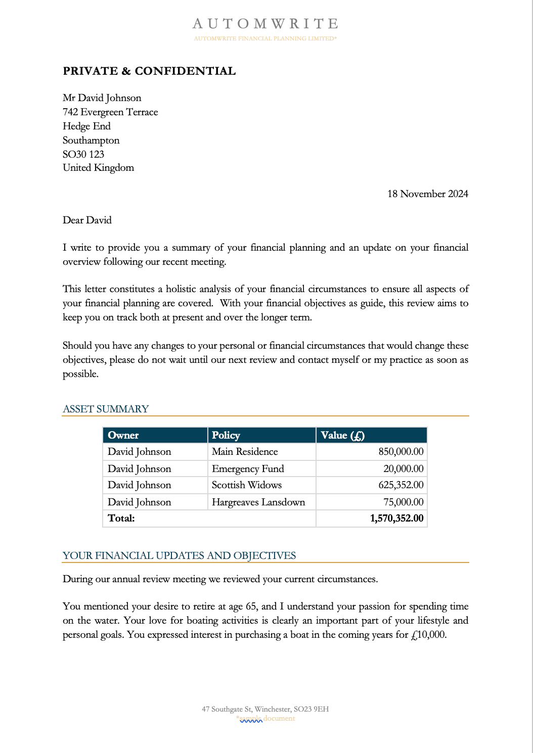 Generated annual review letter