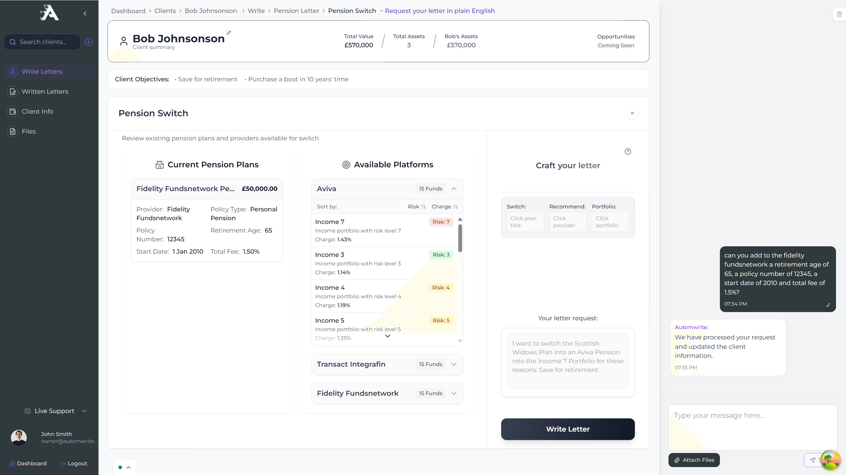 Automwrite client dashboard